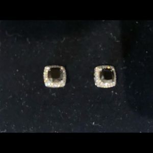 935 silver  setting w  black w rhinestones earrings